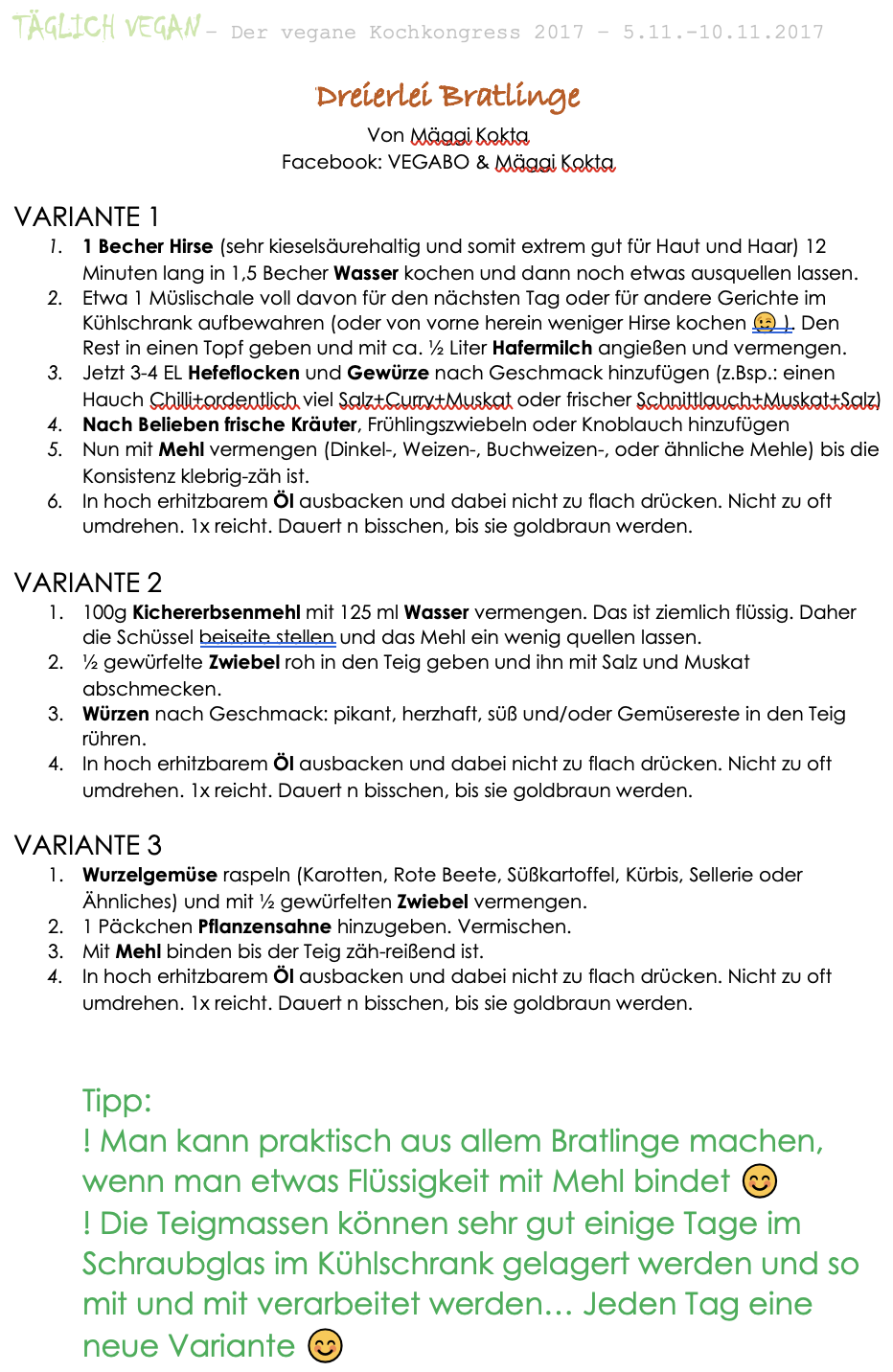 Aufzeichnung zu Hirse-Bratlingen